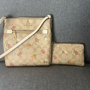 Coach Tan Floral Crossbody Bag and Pouch